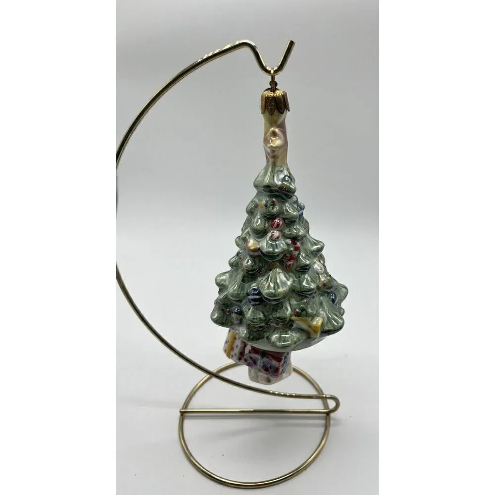 Christopher Radko Christmas Ornament Tree Presents Bell Shape Hand Painted Stand